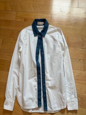 Tory Burch White Blouse with Denim Trim